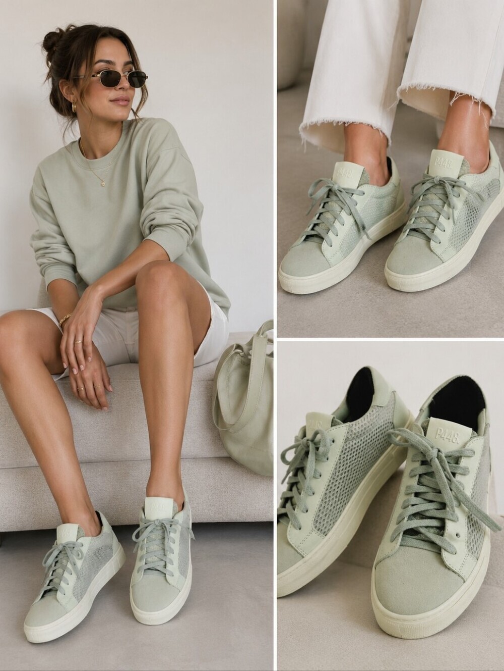 P448 White Gray Suede Leather Sneakers Size 7.5